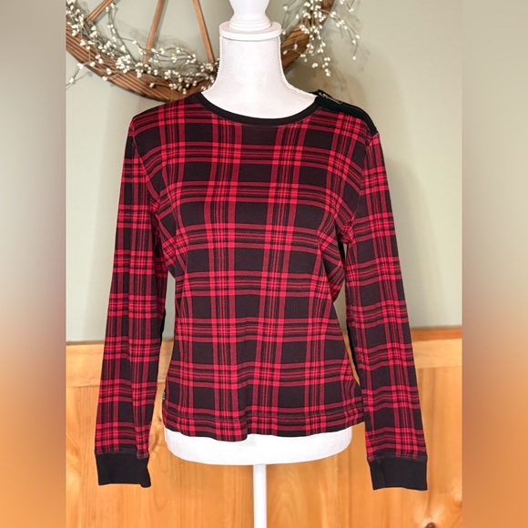 Ralph Lauren Tops - Ralph Lauren Red & Black Plaid Blouse with shoulder zip and elbow patches. XL